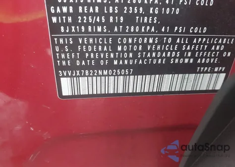 2022 Volkswagen Taos 1.5T Sel z USA, uszkodzony, nr VIN 3VVJX7B22NM025057